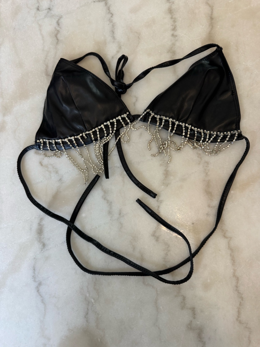 Leather Black Rhinestone Fringe Concert Top